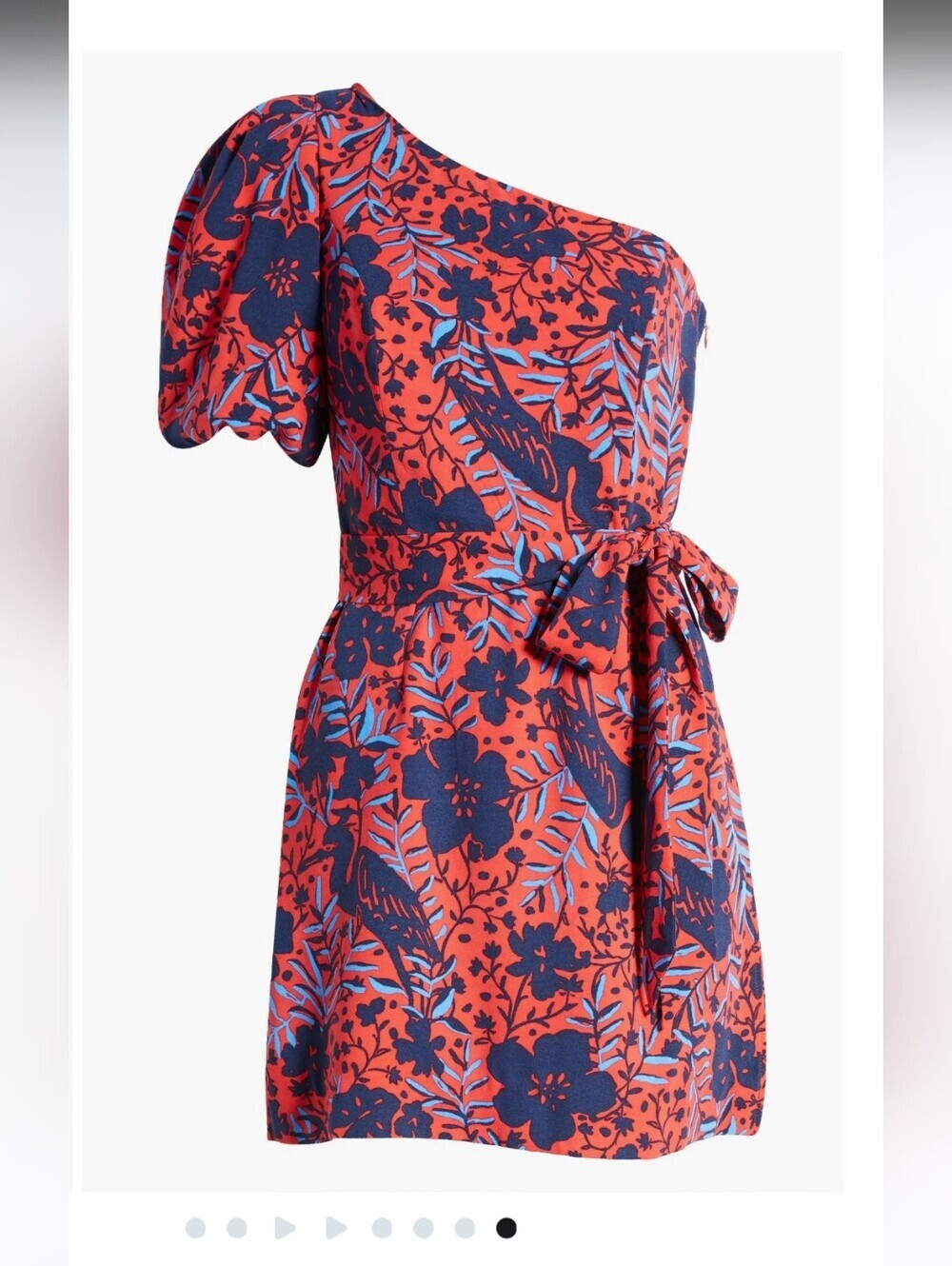 Lilly Pulitzer One-Shoulder Floral Short Romper in Red, Navy & Light Blue